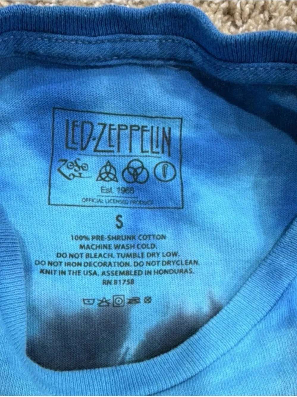Led Zeppelin U.S. Tour 1975 Tie-Dye Graphic T-Shirt Size S Rock & Pop